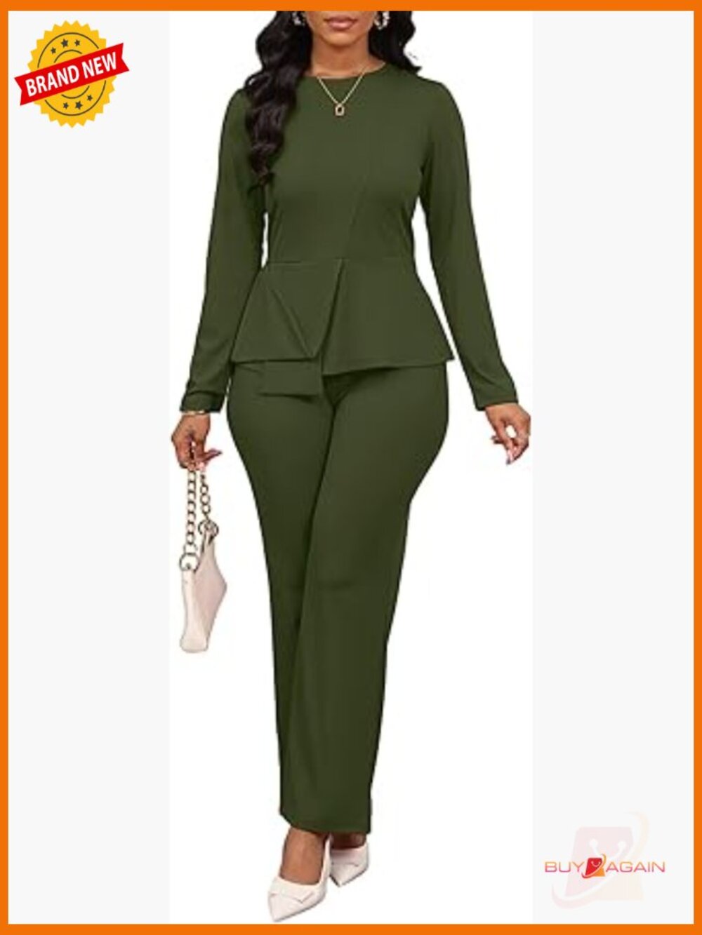 2 Piece Pants Set Long Sleeve Asymmetrical Top Straight Leg Pants